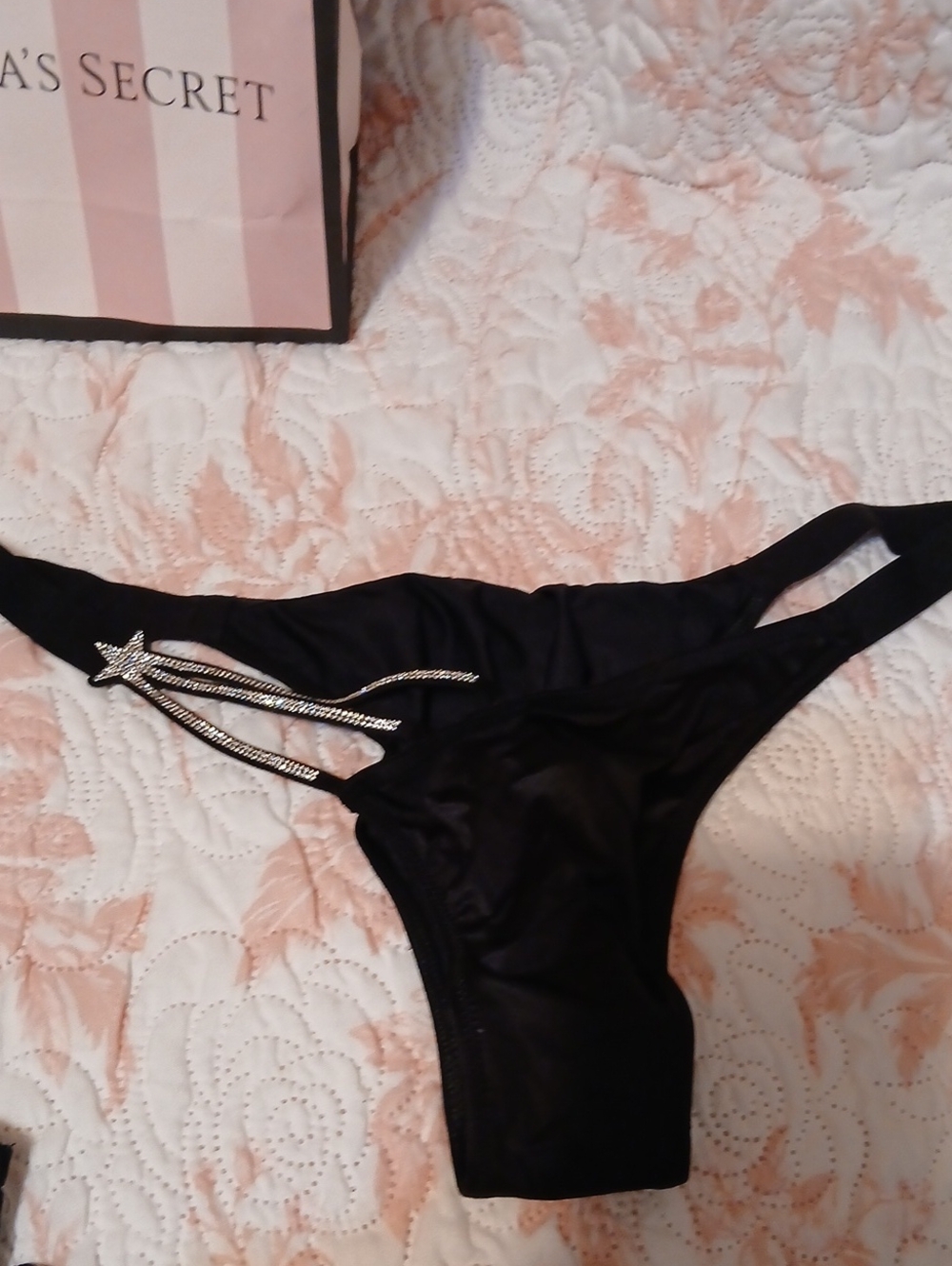 Victoria's Secret Black Bikini Panty with Rhinestone Star Accent